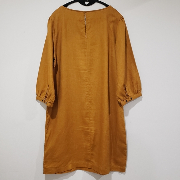 Garnet Hill Market Linen Dress Size M Mustard Gold Shift Popover Coastal Casual - Picture 7 of 16